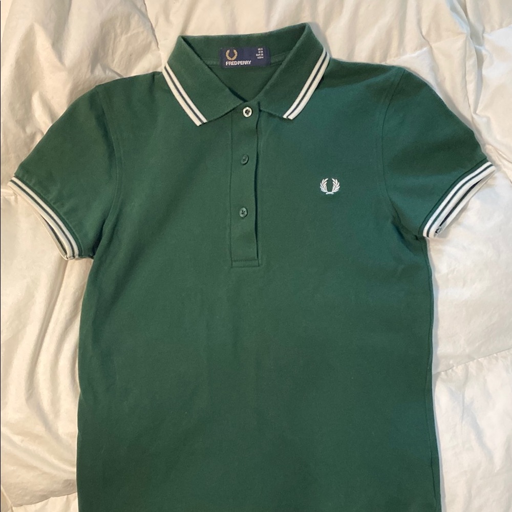 Fred Perry Forest Green and white twin tipped polo GUC